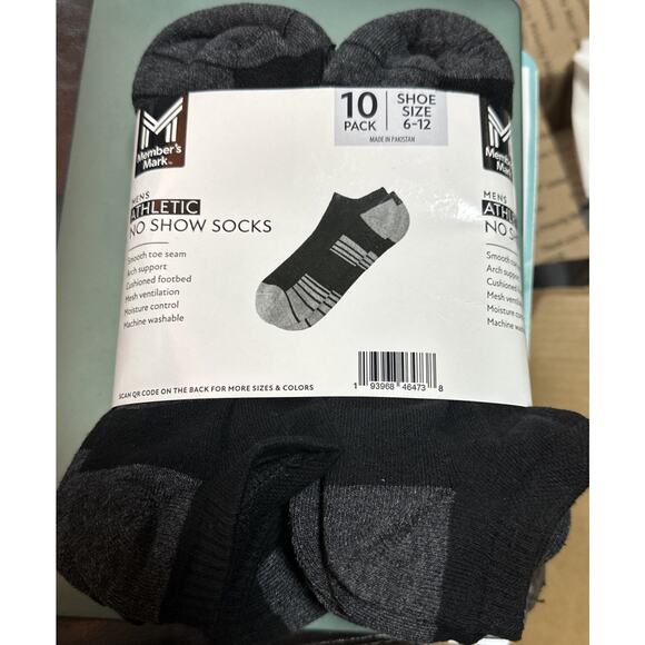Member's Mark Men's Athletic No Show Socks 10 Pair Moisture Control Size 6-12 - Picture 1 of 4
